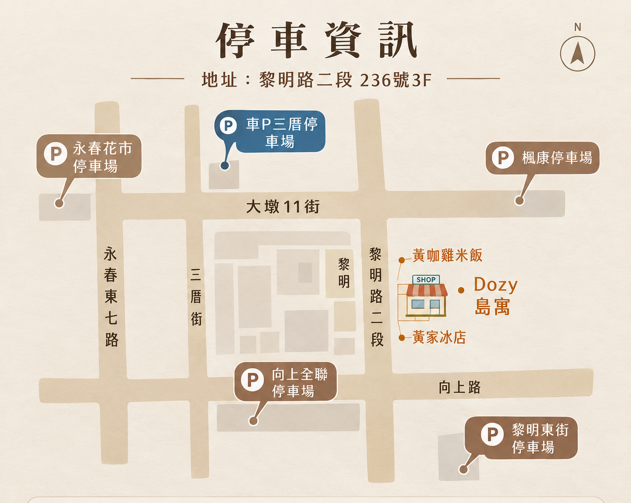 停車資訊地圖：台中南屯黎明路二段 236 號周邊停車場